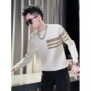 Весна 2024 мужской свитер пэчворк разных цветов приятная для кожи ткань модный универсальный топ повседневная рубашка с длинными рукавами M чёрный