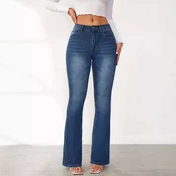 Весна 2024 Новые эластичные утягивающие микро-клеш брюки, ретро-джинсы для женщин S синий