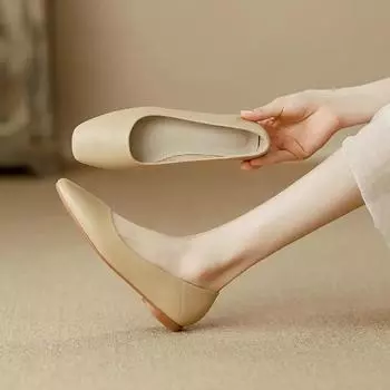 Весна 2024 Новые лоферы на плоской подошве, Простые туфли на низком каблуке Офисная повседневная обувь Туфли на плоской подошве с застежкой-молнией Женские туфли Zapatos с квадратным носком 35 абрикосовый