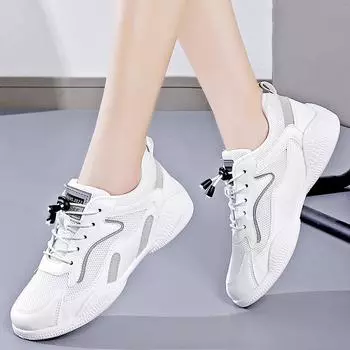 Весна 2024 Новые маленькие белые туфли для женщин с дышащей обувью для папы, кроссовки для отдыха и спорта, кроссовки для бега D0068 35 серый