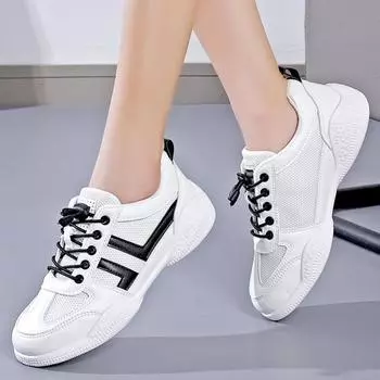 Весна 2024 Новые маленькие белые туфли для женщин с дышащей обувью для папы, кроссовки для отдыха и спорта, кроссовки для бега D0069 35 чёрный