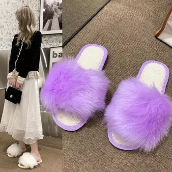 Весна 2024 Новый стиль шерстяные тапочки чистого цвета конфетные модные домашние женские тапочки на плоской подошве