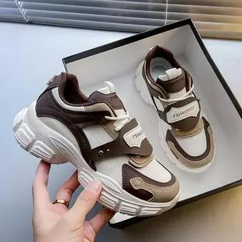 Весна 2024 Ретро обувь Женская новая спортивная повседневная обувь Женская вулканизированная обувь на толстой подошве Подарок 35 хаки