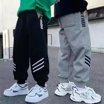 Весна 2024 Универсальные повседневные брюки для мальчиков - Детская осенняя одежда для младенцев, детей среднего и старшего возраста 160 cm серый