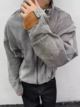 Весна 2024 Женская ретро-джинсовая толстовка средней длины с капюшоном XL