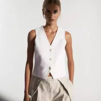 Весна 2025 COS женский трикотажный топ без рукавов с V-образным вырезом Medium чёрный