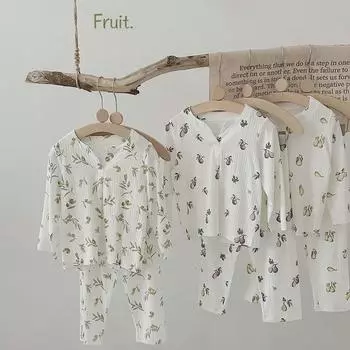 Весна 2025 Детский пижамный комплект с фруктовым принтом - Длинные рукава Кондиционер Пижамы 90 cm