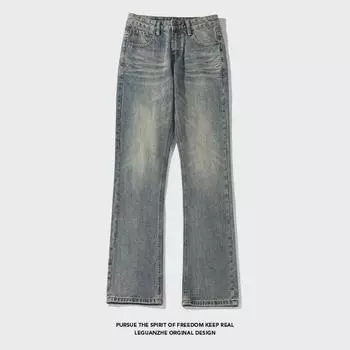 Весна 2025 г. Американские расклешенные джинсы с эффектом потертости, белые, размеры M-5X, модель GK24327-Special P35 5XL джинсовый синий