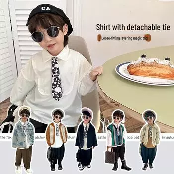 Весна 2025 г. Куртка-рубашка в корейском стиле для мальчиков – модный детский топ с длинными рукавами 90 cm