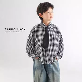 Весна 2025 г., модная свободная рубашка в клетку с корейским галстуком 90 (for height 85-95cm)