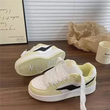 Весна 2025 г. Модные светло-желтые кожаные туфли-хлебные панели для женщин Size 39 чёрный