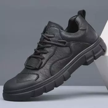 Весна 2025 г. Мужские повседневные кроссовки из натуральной кожи с дышащими свойствами - Модная обувь для походов на открытом воздухе 44 серый