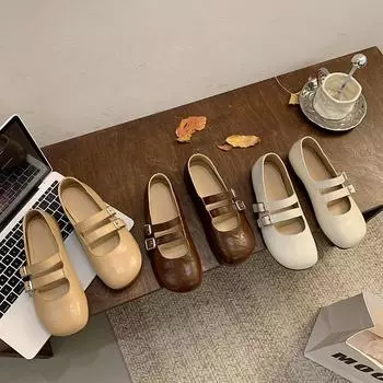 Весна 2025 г. Новые модные универсальные туфли Мэри Джейн на плоской подошве Baotou Lazy Mary Jane Single Shoes Верхняя одежда 35 коричневый