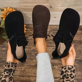 Весна 2025 г. Новые женские туфли на плоской подошве, модные туфли на плоской подошве с круглым носком, легкие туфли на шнуровке, повседневные кроссовки для активного отдыха, размер 36-43 37 темно-коричневого