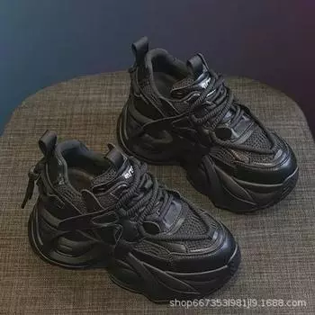 Весна 2025 г., популярные женские кроссовки для пап на толстой подошве, увеличивающие рост 38 чёрный