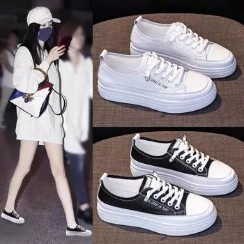 Весна 2025 г., женские белые повседневные кроссовки из натуральной кожи с дышащими свойствами — универсальная, популярная спортивная обувь Size 39 чёрный