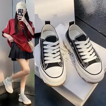 Весна 2025 г. Женские дышащие парусиновые туфли на толстой подошве — корейский стиль, нескользящие, универсальные повседневные кроссовки (Модель Р301) Size 39 белый