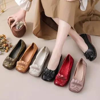 Весна 2025 г. Женские туфли из натуральной кожи на мягкой подошве: Удобная подошва из коровьей кожи с покатым каблуком для людей среднего и пожилого возраста Size 40