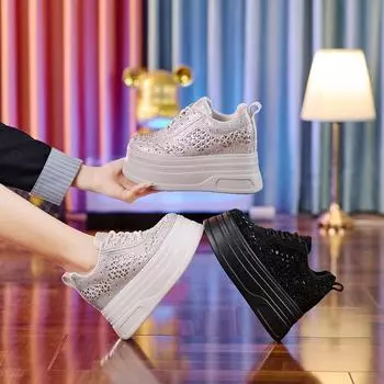 Весна 2025 года, хит продаж, белые женские повседневные туфли на толстой подошве в корейском стиле для пап — визуально увеличивающие рост, с круглым носком 37 серебряный