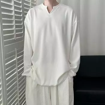 Весна 2025 года, мужская мода, свитера с V-образным вырезом, мужская одежда, мужские однотонные повседневные футболки из ледяного шелка, мужские универсальные топы M белый