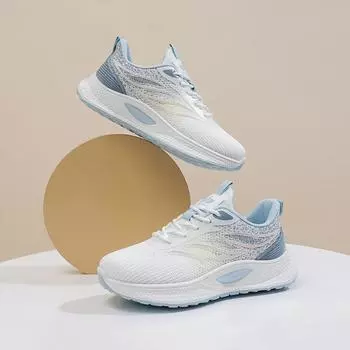 Весна 2025 года, новая корейская версия, дышащая женская обувь с плетением из мух, спортивная обувь для бега для студентов, женская повседневная обувь Q1003 35 синий