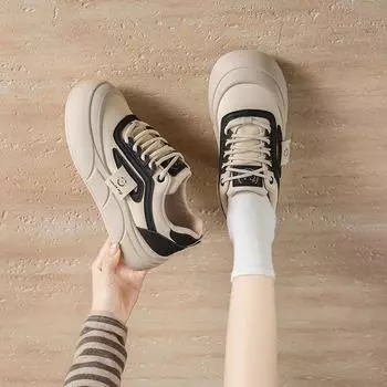 Весна 2025 года, новая корейская версия, дышащие маленькие белые туфли, женские низкие повседневные туфли на платформе, туфли-маффины GT8802 35 белый