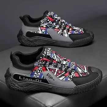 Весна 2025 года, новая мужская обувь, тренд, мультяшные граффити, тканевые туфли, корейская версия, повседневные одинарные туфли, молодежная универсальная обувь для скейта 39