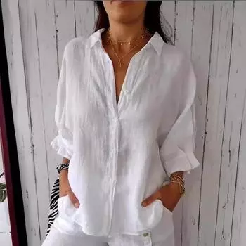 Весна 2025 года, новая рубашка из хлопка и льна с завязками сзади, женская повседневная блузка S зелёный