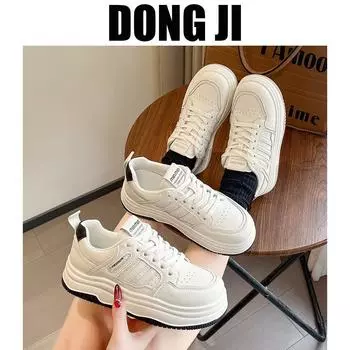 Весна 2025 года, новая тенденция, легкая повседневная обувь, мягкая подошва, модные универсальные спортивные туфли на платформе, белые туфли для женщин 35 чёрный