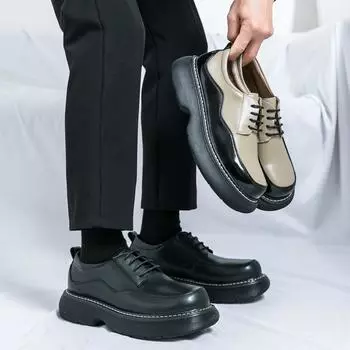 Весна 2025 года, новая толстая подошва, модный тренд, нишевая кожаная обувь, повседневный тренд, повседневный деловой стиль, сочетающийся по цвету, модная обувь 38