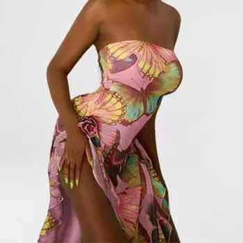 Весна 2025 года, новое женское модное платье-труба с принтом и нерегулярным кроем S разноцветный