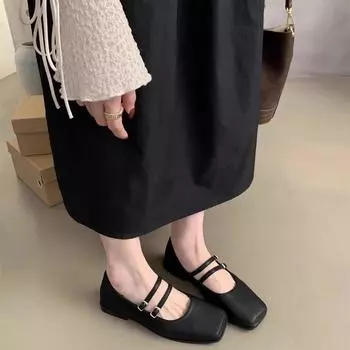 Весна 2025 года, новые французские ретро универсальные туфли в стиле феи, корейская версия, туфли на низком каблуке с мягкой подошвой, женская юбка 35 чёрный