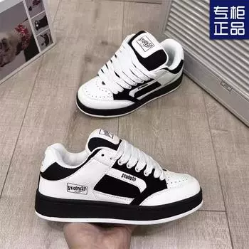 Весна 2025 года, новые гонконгские ретро-туфли в белом и черном цвете, универсальные туфли на платформе, белые туфли для спорта и отдыха на доске 35