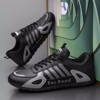 Весна 2025 года, новые износостойкие спортивные и повседневные туфли с мягкой подошвой, кожаные панели, водонепроницаемые мужские туфли с одной педалью, обувь Doudou 39 чёрный