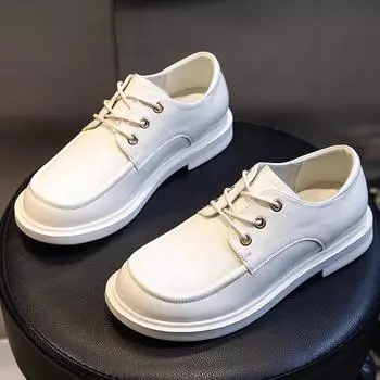 Весна 2025 года, новые модные туфли-одиночки для женщин, повседневные туфли на толстом каблуке с неглубоким вырезом, женские туфли из кожи с круглым носком, универсальные маленькие кожаные туфли для женщин 35