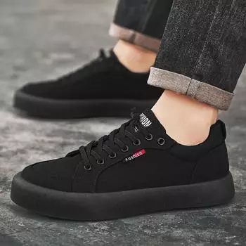 Весна 2025 года, новые мужские черные парусиновые туфли, повседневные туфли для скейтбординга, дышащие, корейская версия, модные спортивные, трендовые одиночные туфли 39