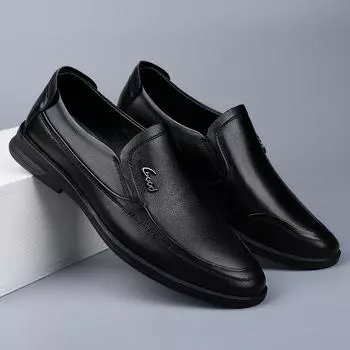 Весна 2025 года, новые мужские кожаные туфли, модные шапочки из коровьей кожи первого слоя, повседневные туфли для вождения с одной педалью и мягкой подошвой 38 чёрный