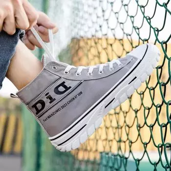 Весна 2025 года, новые мужские парусиновые туфли в гонконгском стиле, мужская обувь, дышащая повседневная обувь с высоким берцем, модная обувь на платформе, тканевая обувь 39 чёрный