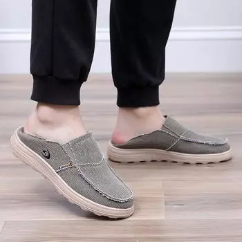 Весна 2025 года, новые мужские повседневные парусиновые туфли с одной педалью, дышащие, легкие, двухцелевые, ленивые туфли для иностранных торговцев, одинарные туфли 38 чёрный