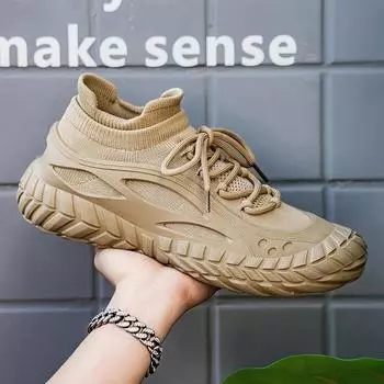 Весна 2025 года, новые мужские спортивные туфли, летающие плетеные туфли, носки и туфли, однопедальные ленивые туфли, универсальная повседневная обувь 39