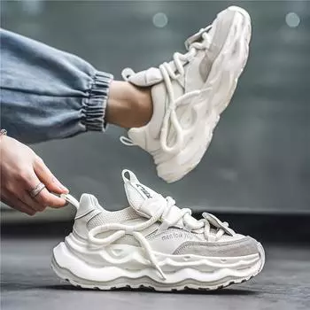 Весна 2025 года, новые мужские спортивные туфли с толстой подошвой, трендовые сетчатые дышащие туфли для папы, персонализированные жареные уличные мужские туфли 39