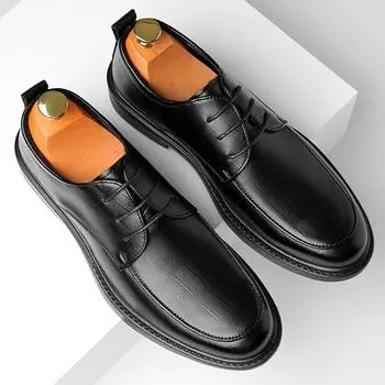 Весна 2025 года, новые мужские трендовые кожаные туфли, мужская деловая обувь, повседневные кожаные туфли в британском стиле, классические мужские туфли 9822 38 чёрный