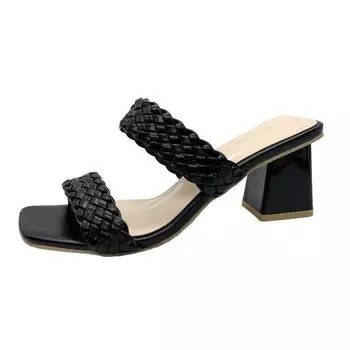 Весна 2025 года, новые плетеные римские тапочки, женские, в богемном этническом стиле, большого размера, на толстом каблуке, женская обувь, модные, большого размера 35