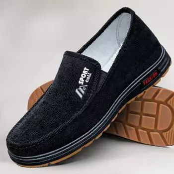 Весна 2025 года, новые повседневные туфли из парусины с одной педалью для людей среднего и пожилого возраста 39 чёрный