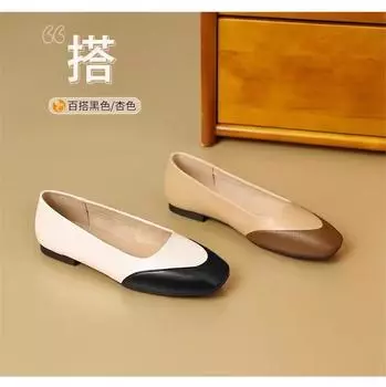 Весна 2025 года, новые простые повседневные туфли Doudou на плоской подошве с одной педалью, квадратной головкой и светлым оттенком, подходящим по цвету к повседневным одинарным туфлям для женщин 35
