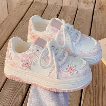 Весна 2025 года, новые толстые туфли на платформе, женские туфли с круглым носком, белые туфли, модные универсальные повседневные спортивные туфли 35 розовый