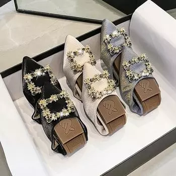 Весна 2025 года, новые туфли на мягкой подошве с острым носком и плоской подошвой, женские туфли Doudou с неглубоким носком и матерчатыми туфлями 35 синий