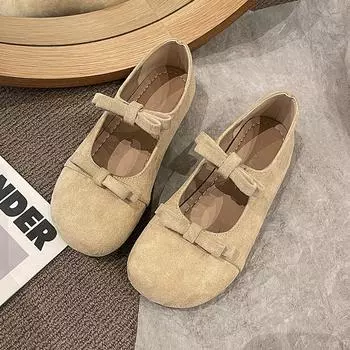Весна 2025 года, новые туфли на плоской подошве, балетки, туфли с французским бантом, туфли Мэри Джейн, женские туфли с юбками, мягкие одинарные туфли 35 абрикосовый