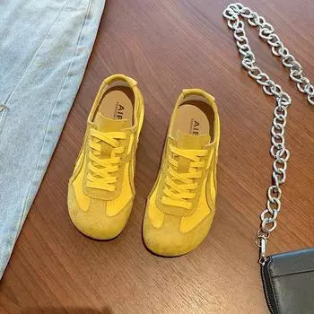 Весна 2025 года, новые удобные ретро-кроссовки с круглой головкой, на шнуровке, с мягкой подошвой, немецкие женские кроссовки Forrest Gump, повседневная спортивная обувь на плоской подошве 35