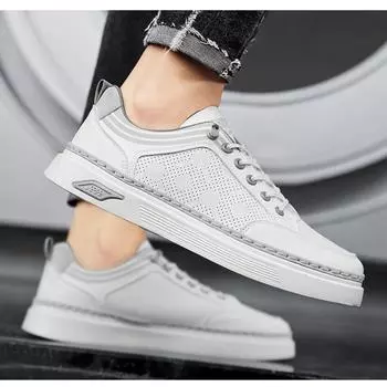 Весна 2025 года, новые универсальные повседневные туфли, нескользящие, износостойкие кожаные туфли, дышащие, модные кроссовки, легкие, роскошные, спортивные 39 белый